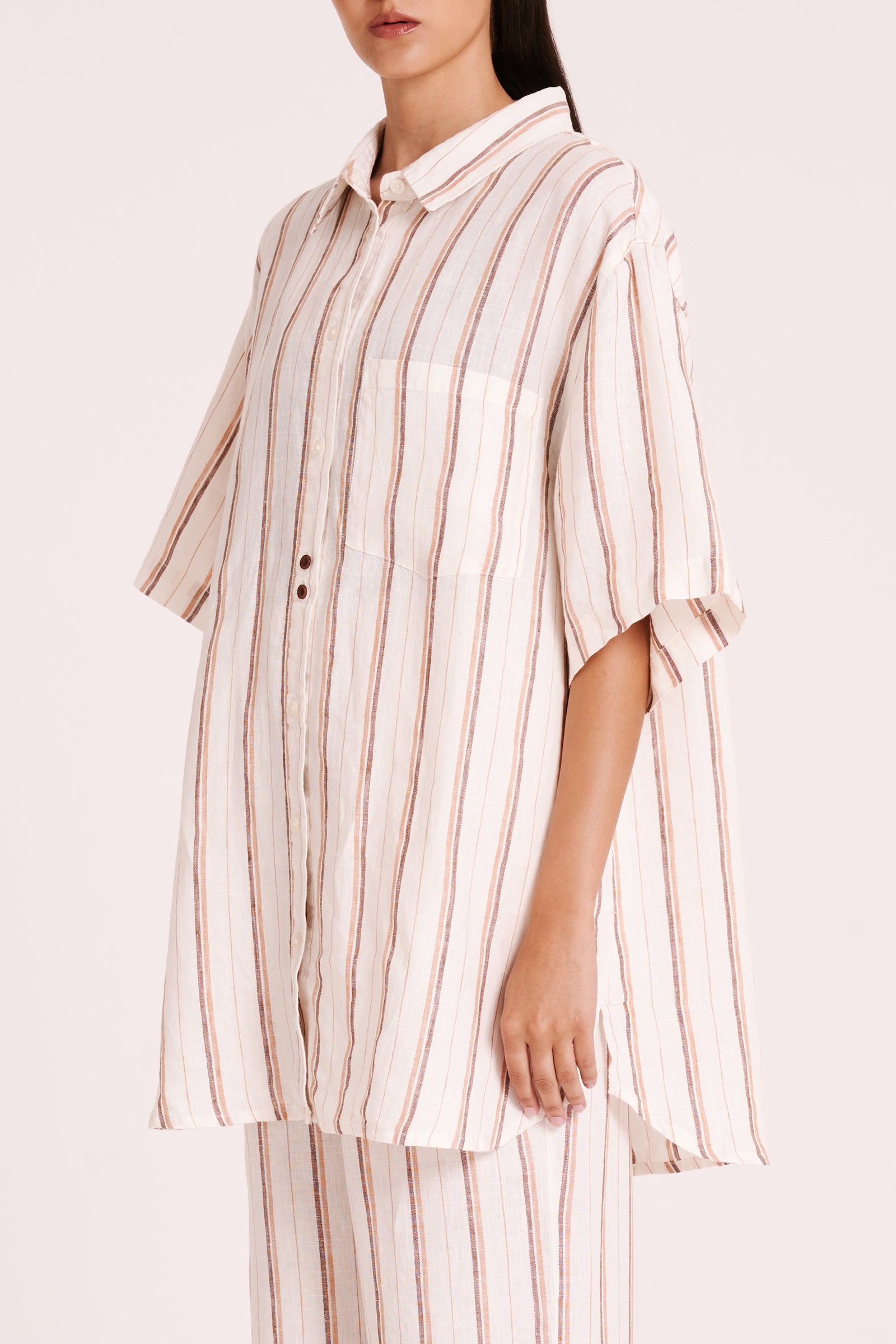 Aisha Linen Shirt Amber Stripe 