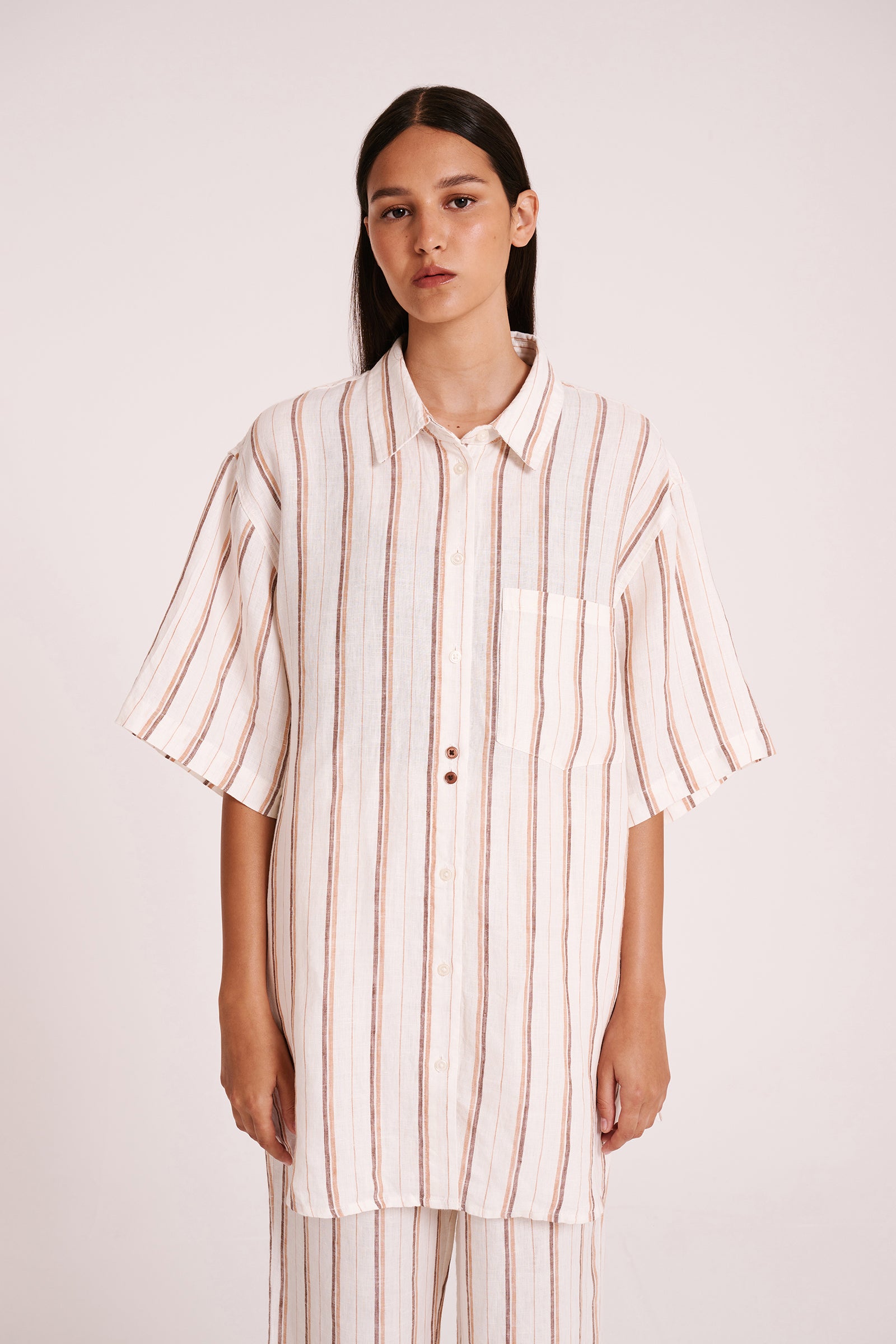 Aisha Linen Shirt Amber Stripe 