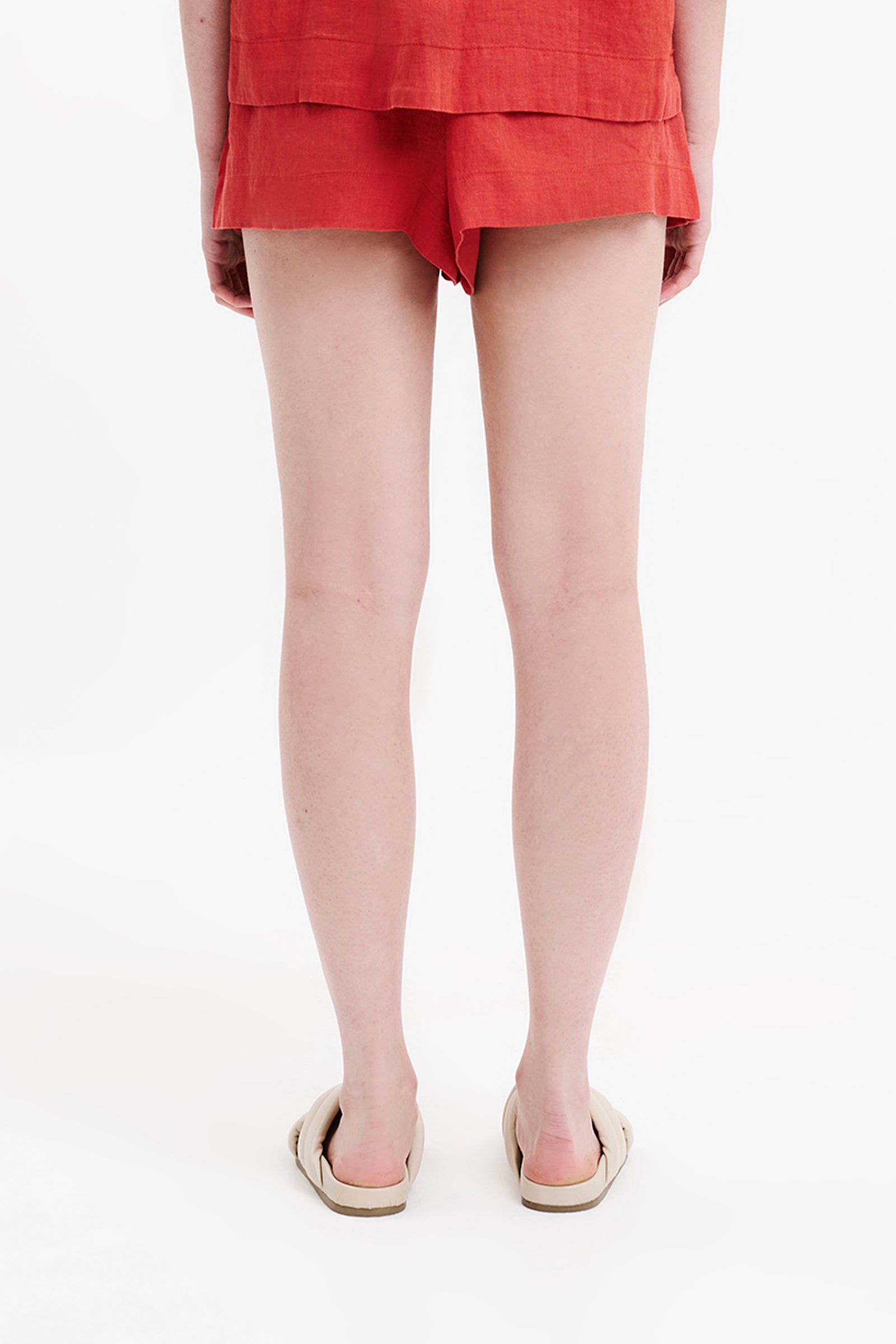 Nude Lucy Lounge Linen Short In A Pink & Orange Toned Coral Colour 