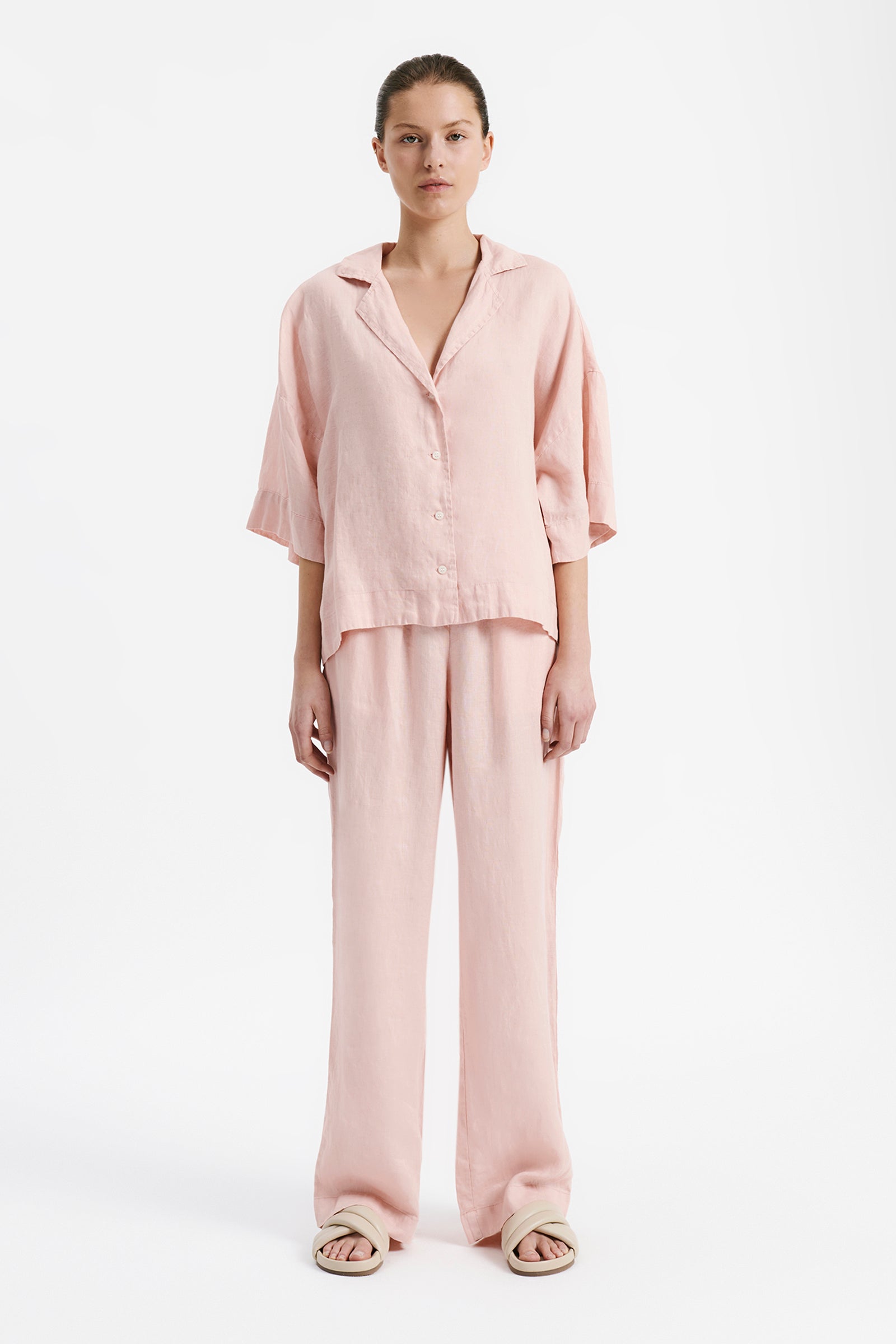 Nude Lucy Lounge Linen Pant In A Light Pink Guava Colour 