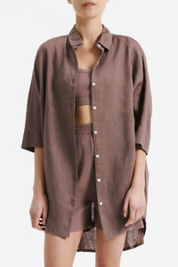 Nude Lucy Lounge Linen Longline Shirt in Soot