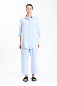 Nude Lucy Lounge Linen Longline Shirt in a Blue Sky Colour