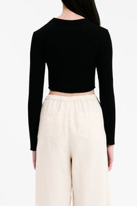 Nude Lucy Essential Long Sleeve Waffle Tee in Black
