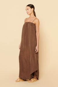 Nude Lucy Tia Cupro Maxi Dress In a Brown Chocolate Colour