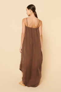 Nude Lucy Tia Cupro Maxi Dress In a Brown Chocolate Colour
