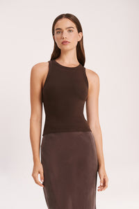 Nude Lucy Organic Rib Tank In A Brown Cinder Colour
