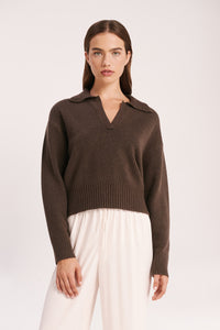 Nude Lucy Kinsley Rugby Knit In A Brown Cinder Colour