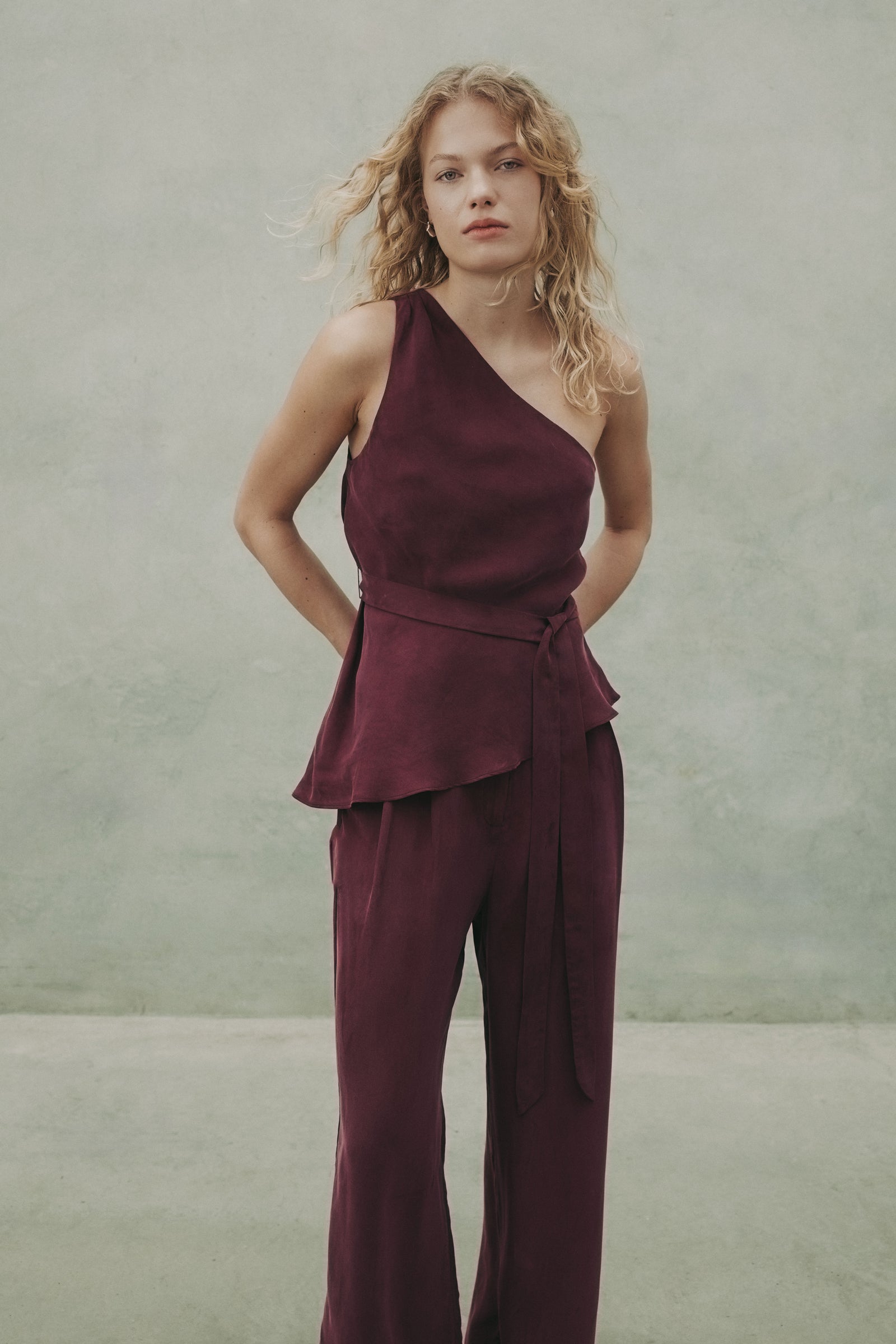 Amaya Cupro Tie Top Merlot 