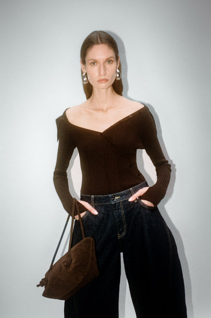 Sonnet Off Shoulder Knit Dark Chocolate 