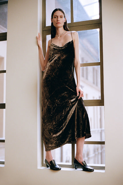 Pilar Velvet Slip Dress Dark Chocolate 