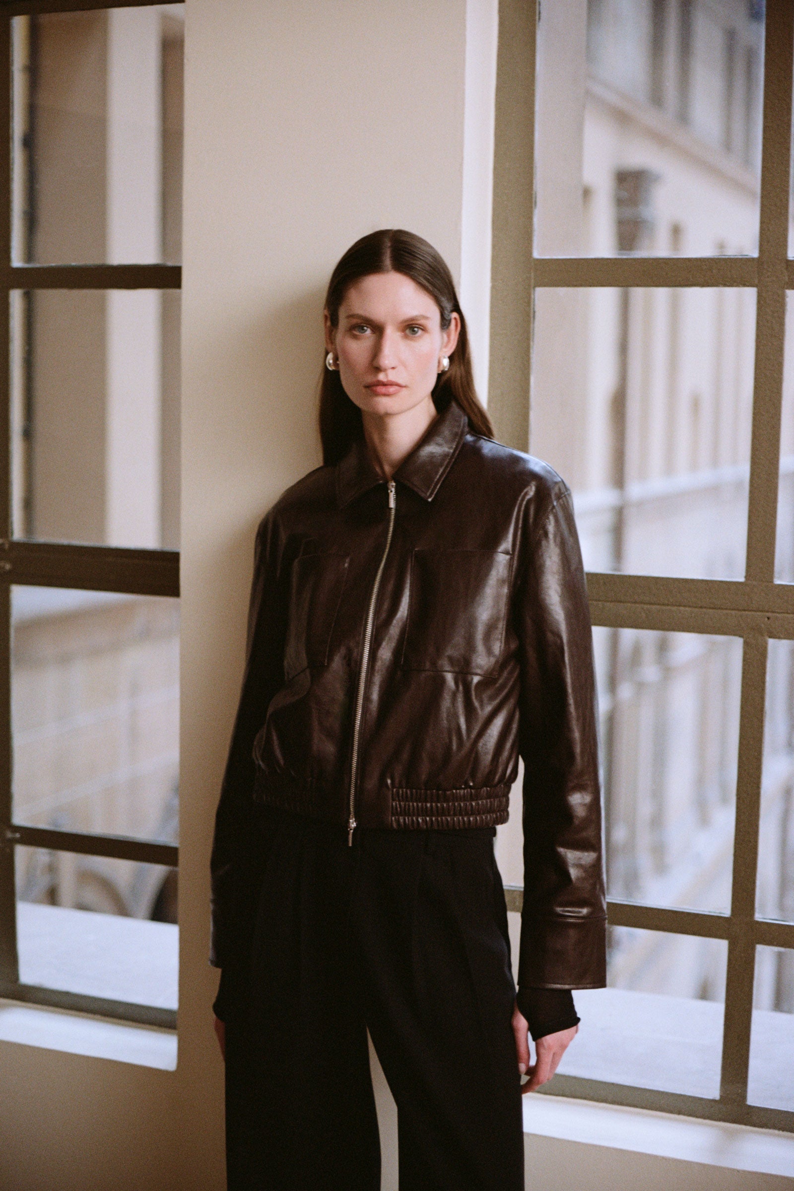 Farah Vegan Leather Bomber Dark Chocolate 