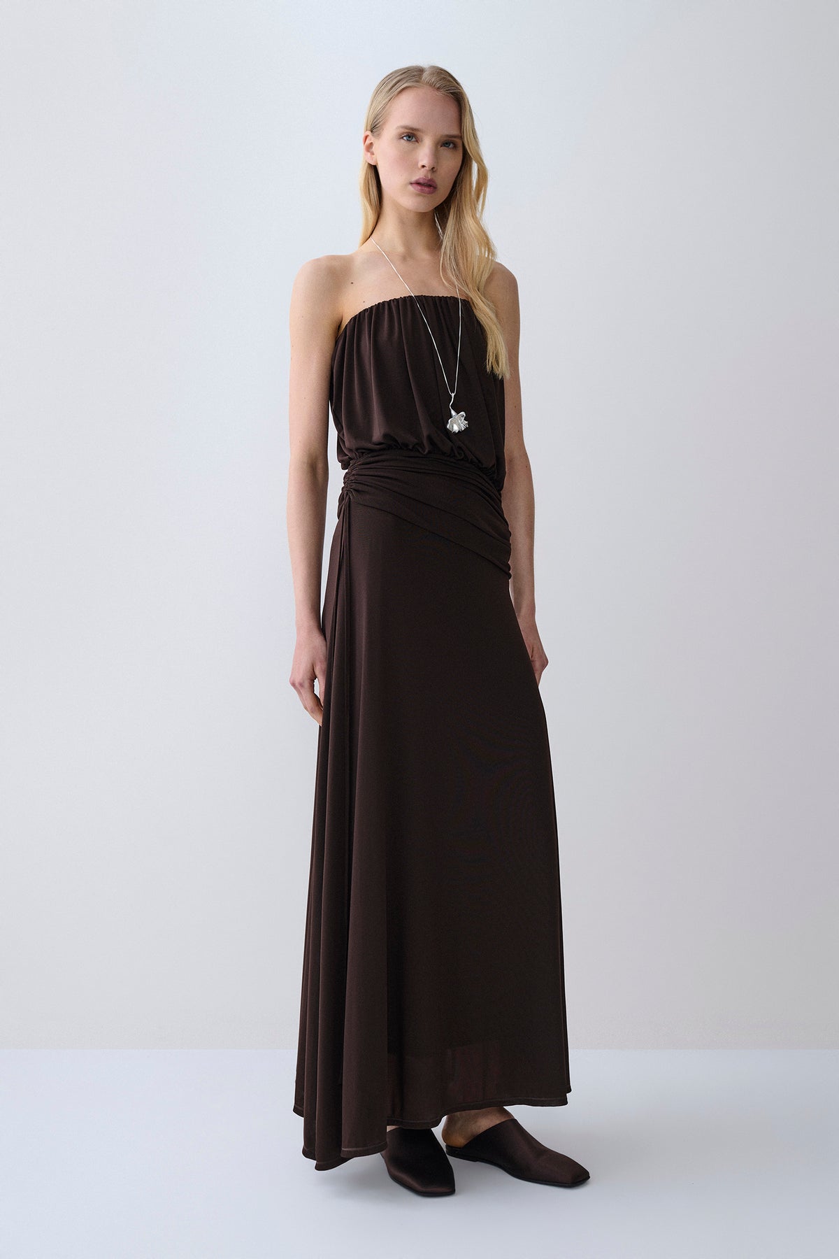 Isola Mesh Maxi Dress Dark Chocolate 