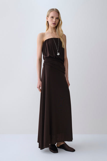 Isola Mesh Maxi Dress Dark Chocolate 