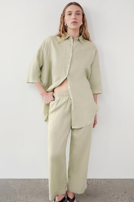 Lounge Linen Longline Shirt Dew 