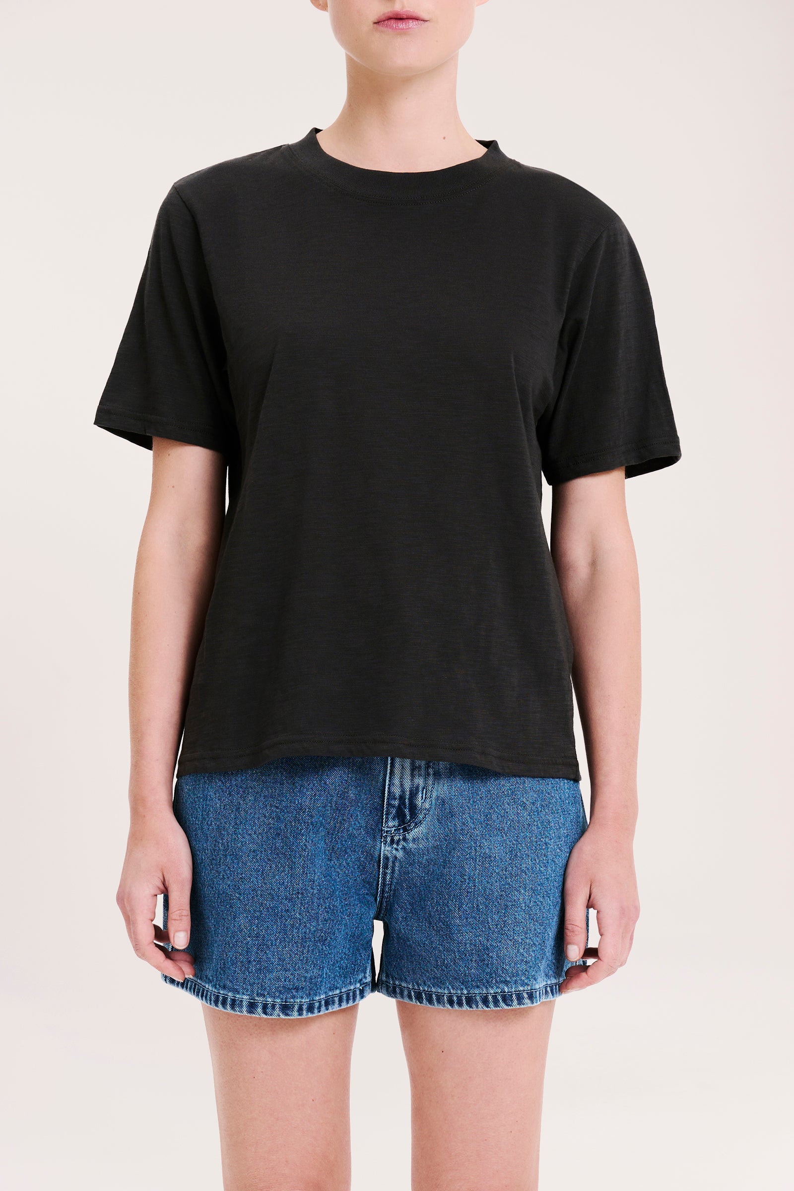 Nude Lucy Organic Slub Tee in a Dark Grey In a Brown Coal Colour