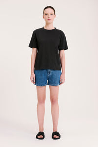 Nude Lucy Organic Slub Tee in a Dark Grey In a Brown Coal Colour