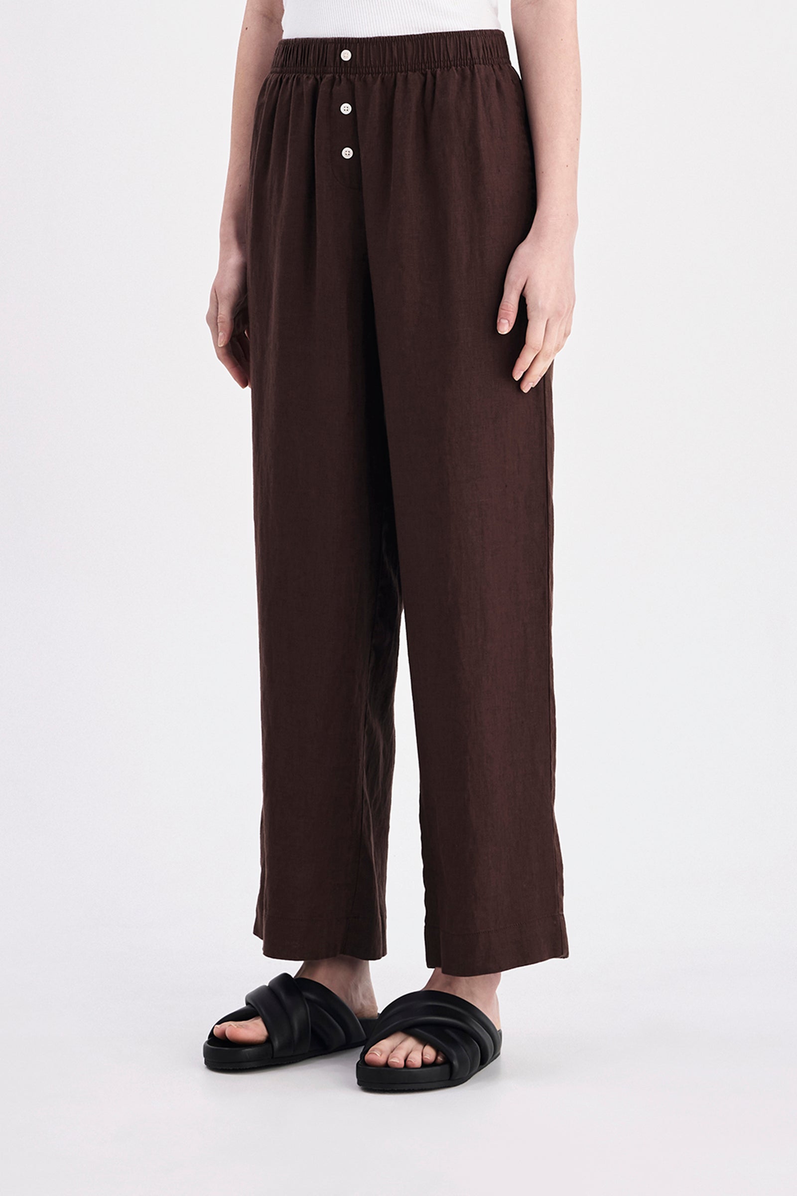 Lounge Linen Crop Pant Chocolate 