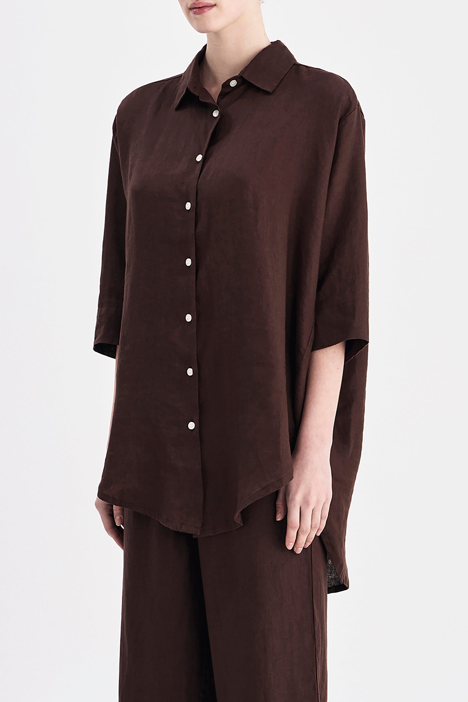 Lounge Linen Longline Shirt & Crop Pant Set 
