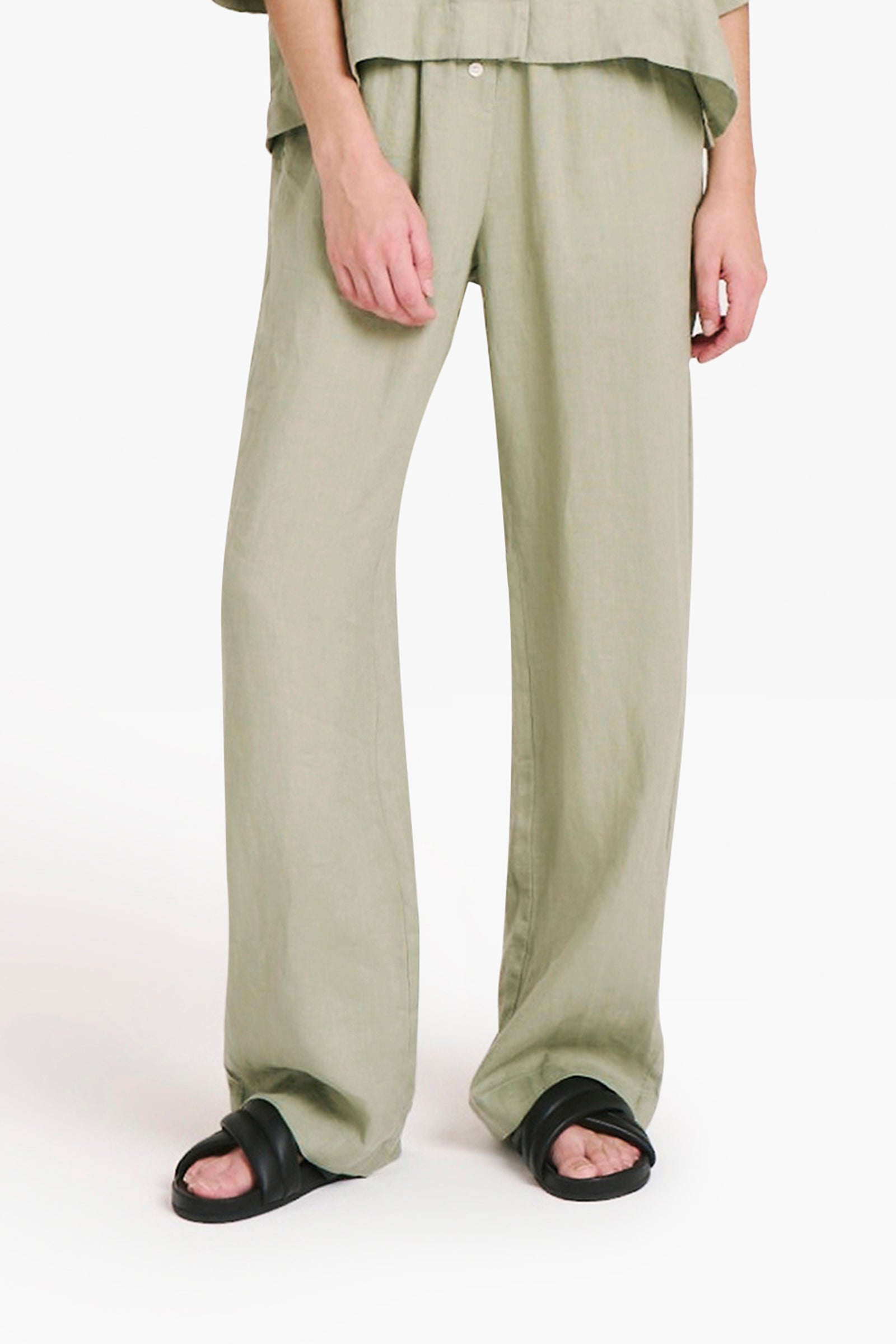 Nude Lucy Lounge Linen Shirt Pant Set in Olive