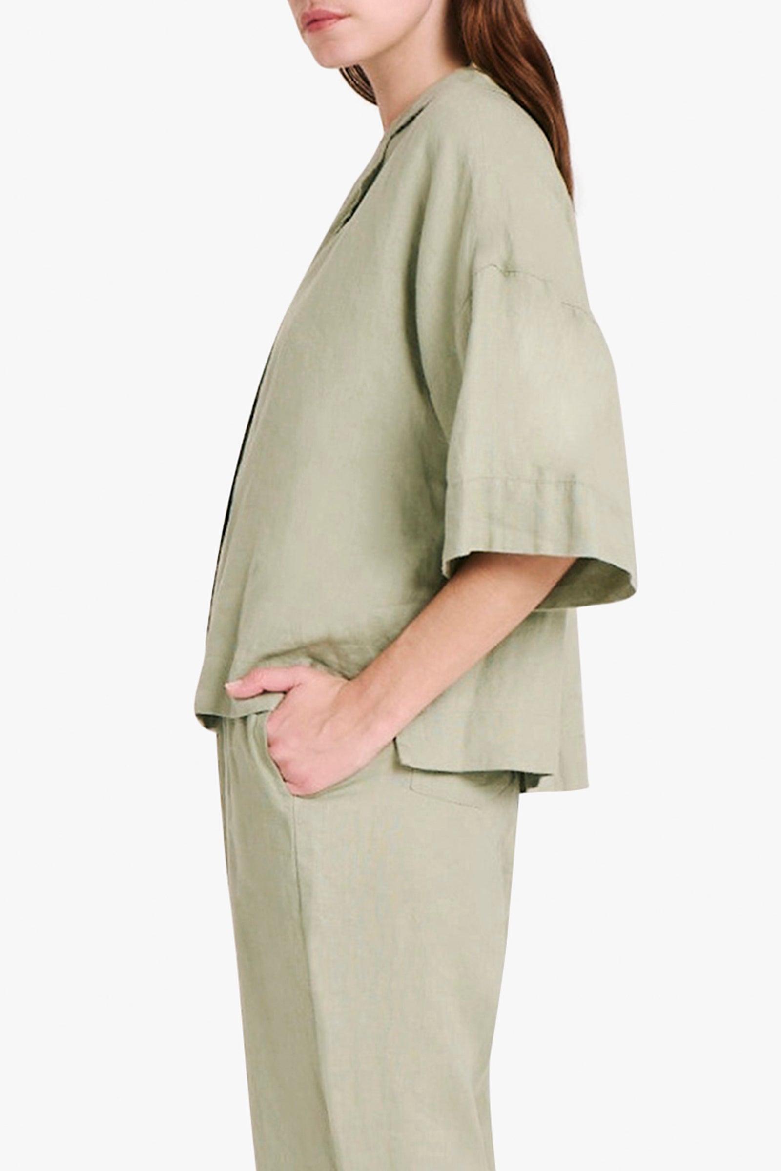 Nude Lucy Lounge Linen Shirt Pant Set in Olive