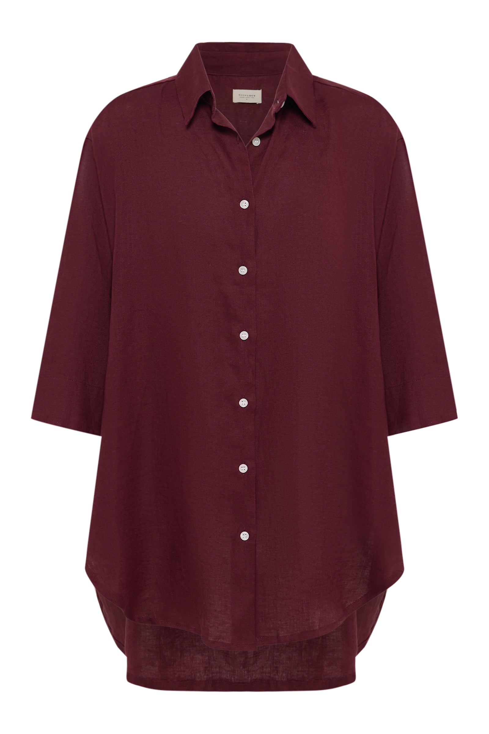 Lounge Linen Longline Shirt Merlot 