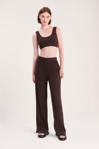Nude Lucy Lounge Rib Crop In A Brown Cinder Colour
