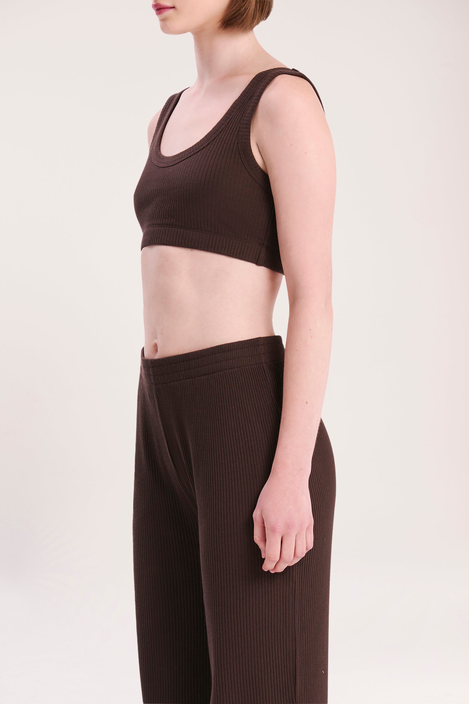 Nude Lucy Lounge Rib Crop In A Brown Cinder Colour 