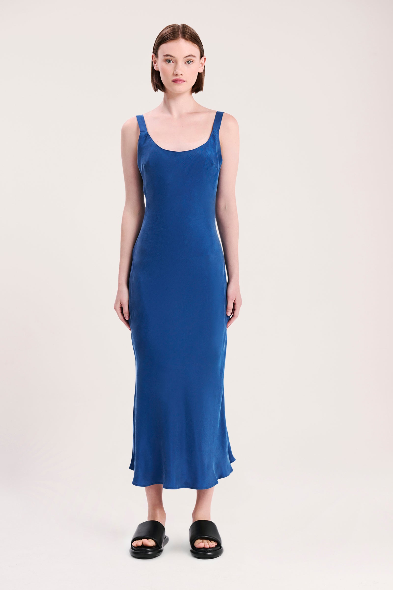 Nude Lucy Ren Cupro Slip Dress In Ocean 