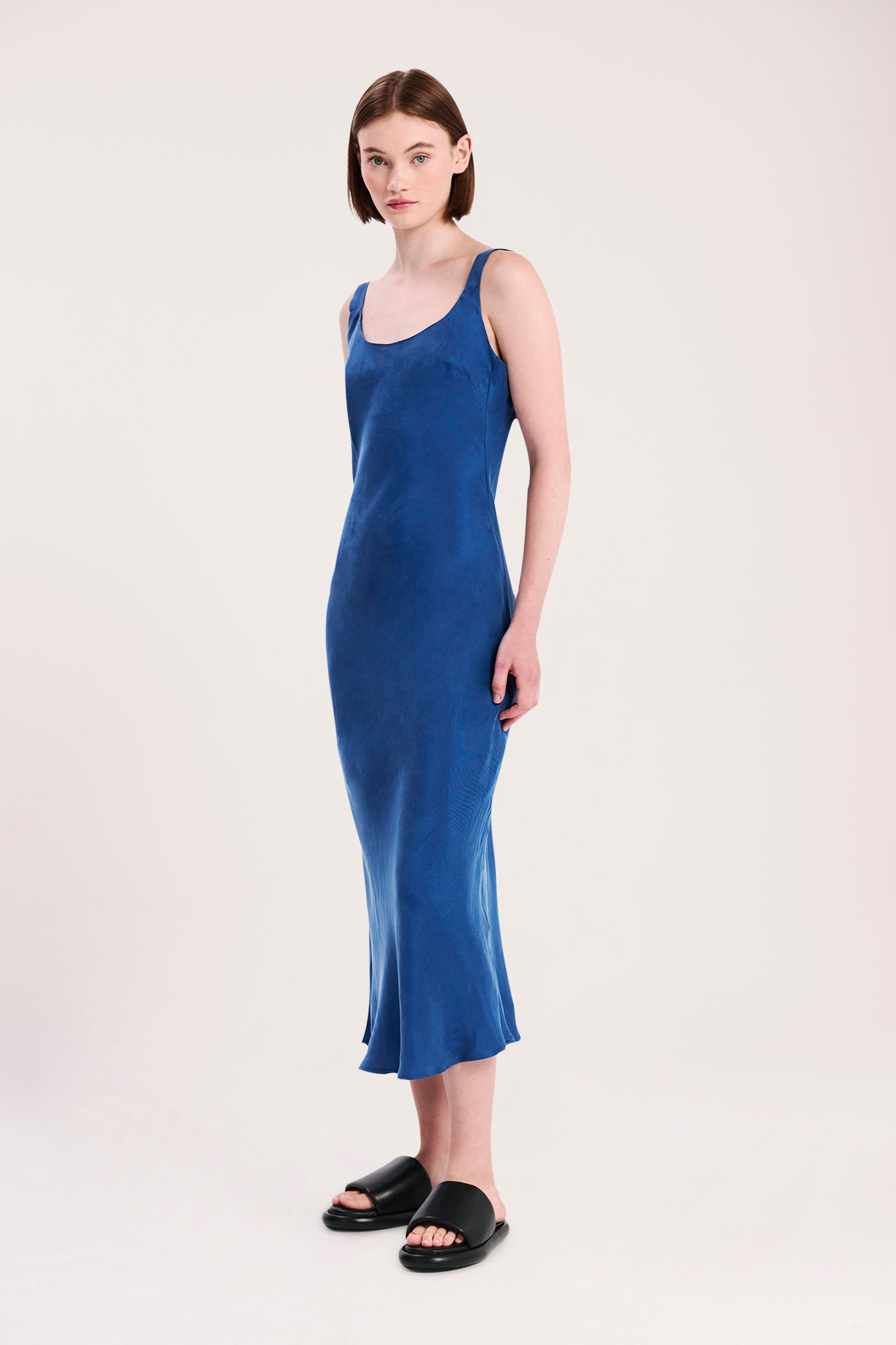Nude Lucy Ren Cupro Slip Dress In Ocean 