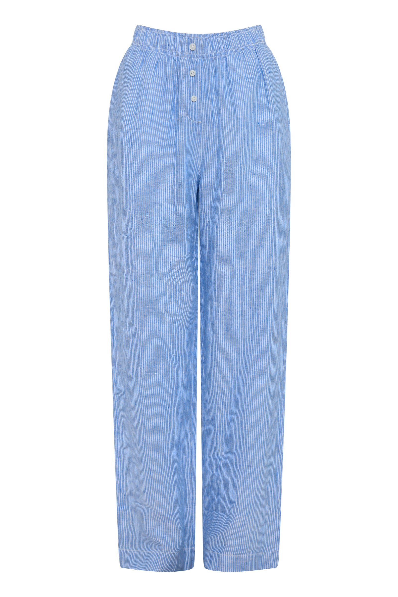 Lounge Stripe Crop Linen Pant Blue Stripe 