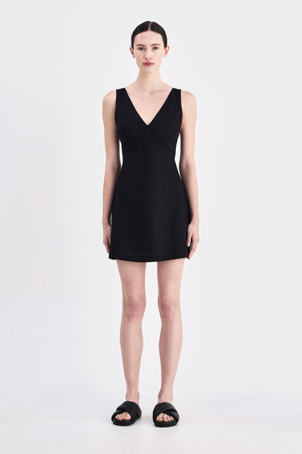 Blair Linen Mini Dress Black 