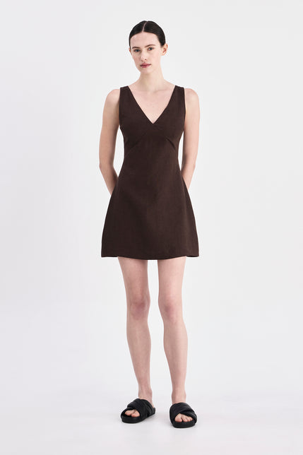 Blair Linen Mini Dress Chocolate 