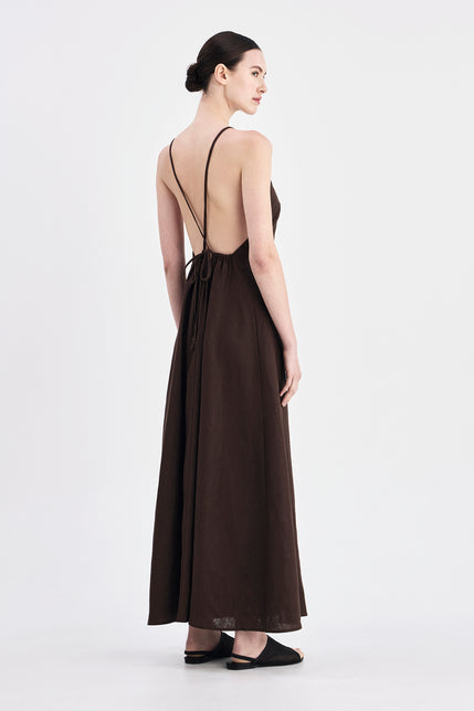 Ziba Linen Maxi Dress Chocolate 