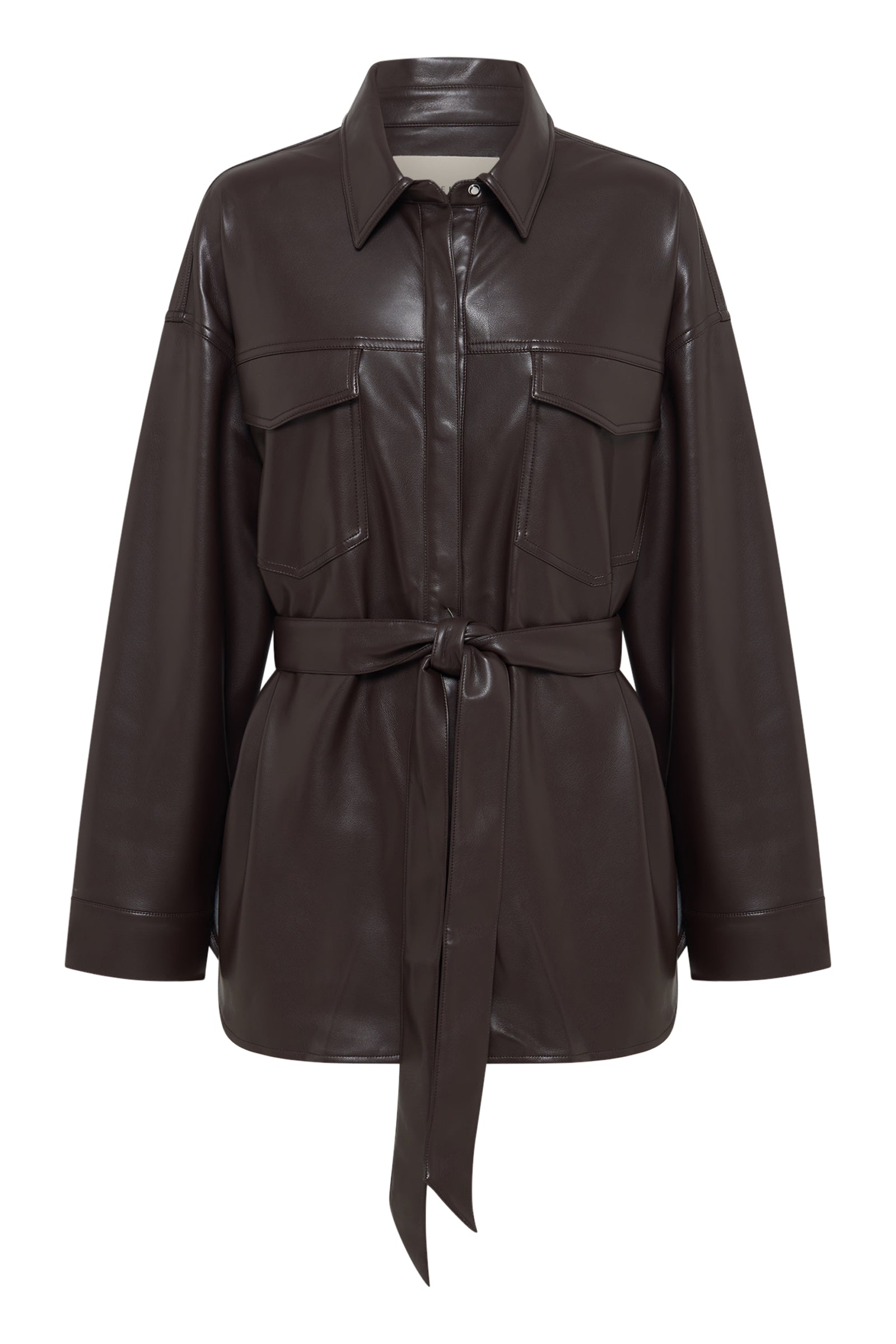 Camille Vegan Leather Overshirt Raisin 