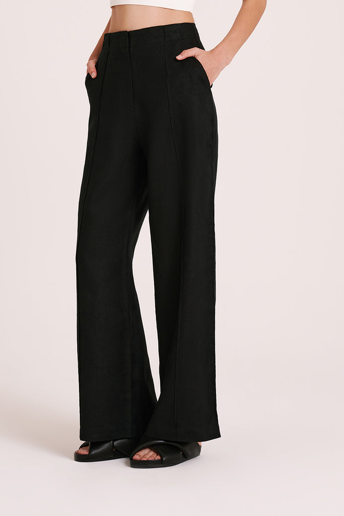 Shop Amani Tailored Linen Pant in Black | Nude Lucy