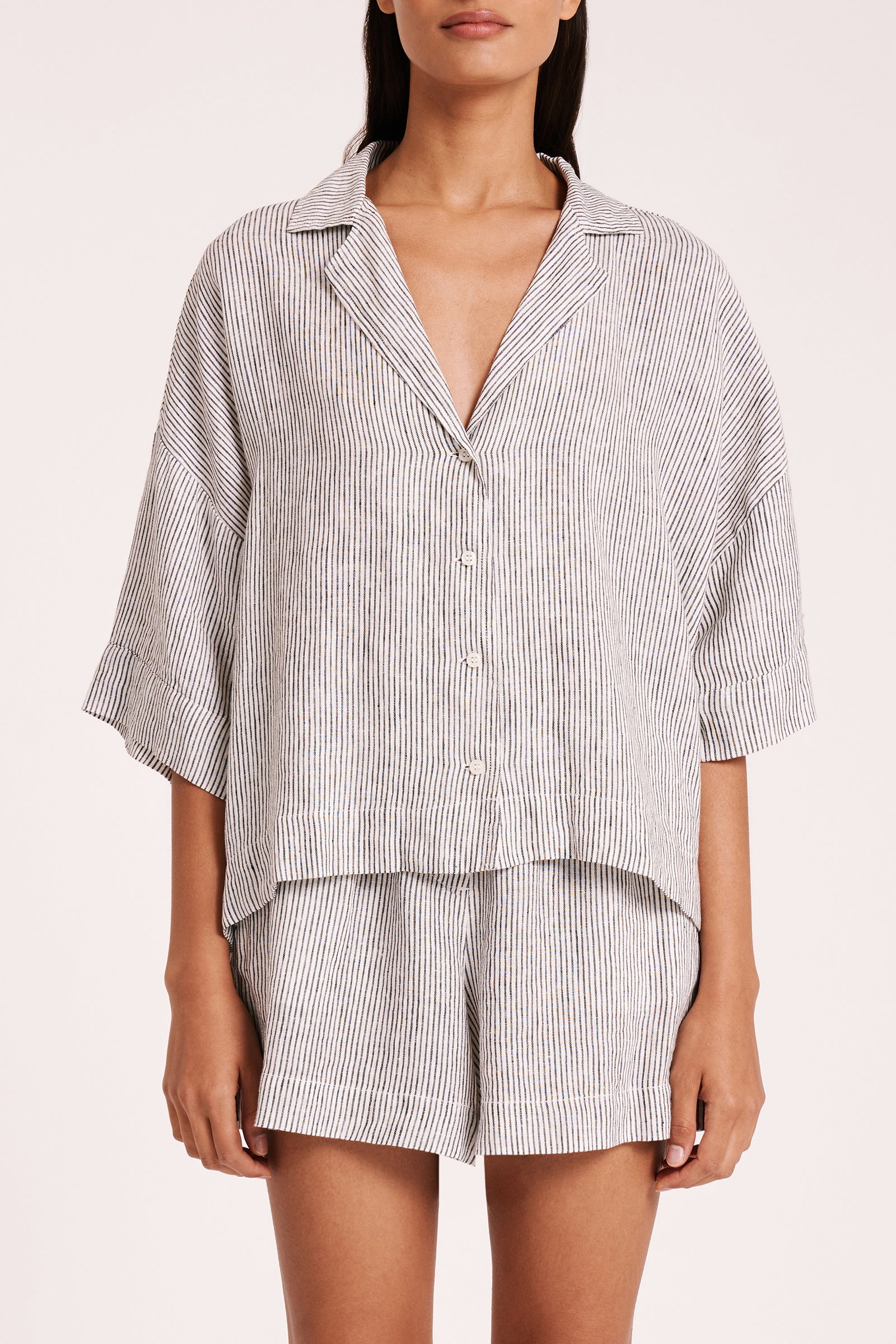 Lounge Stripe Linen Shirt Pinstripe 