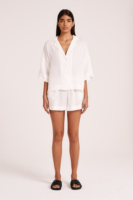 LOUNGE LINEN SHIRT & SHORT SET-White
