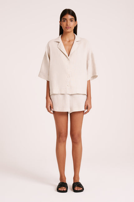 LOUNGE LINEN SHIRT & SHORT SET-Coal