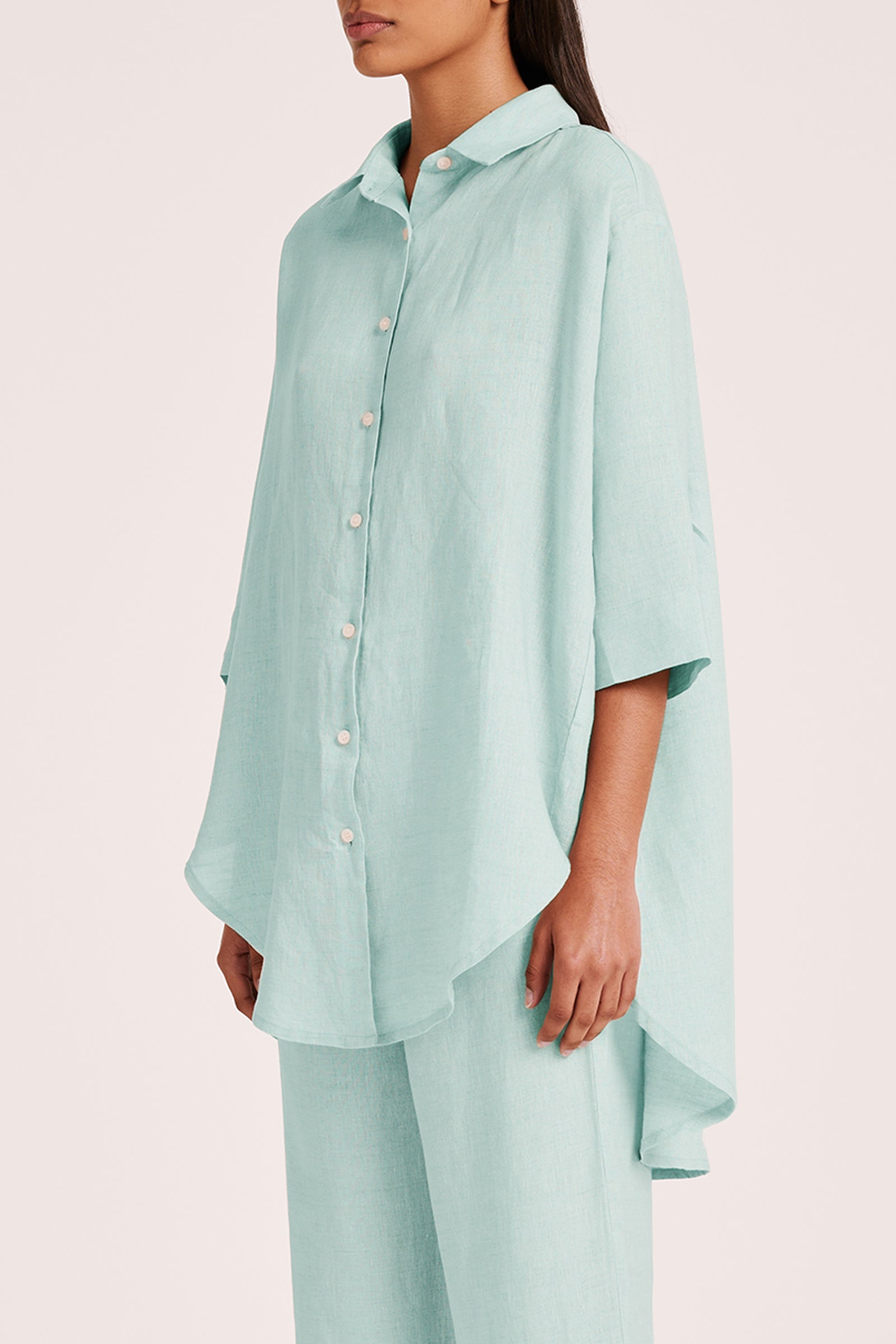 Lounge Linen Longline Shirt Aqua 