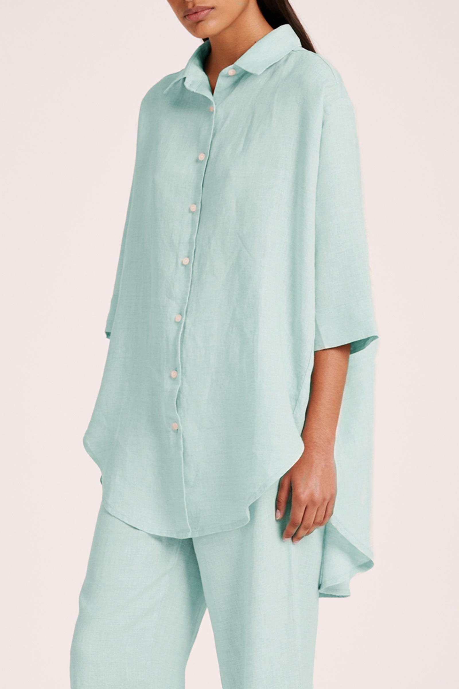 Lounge Linen Longline Shirt Aqua 