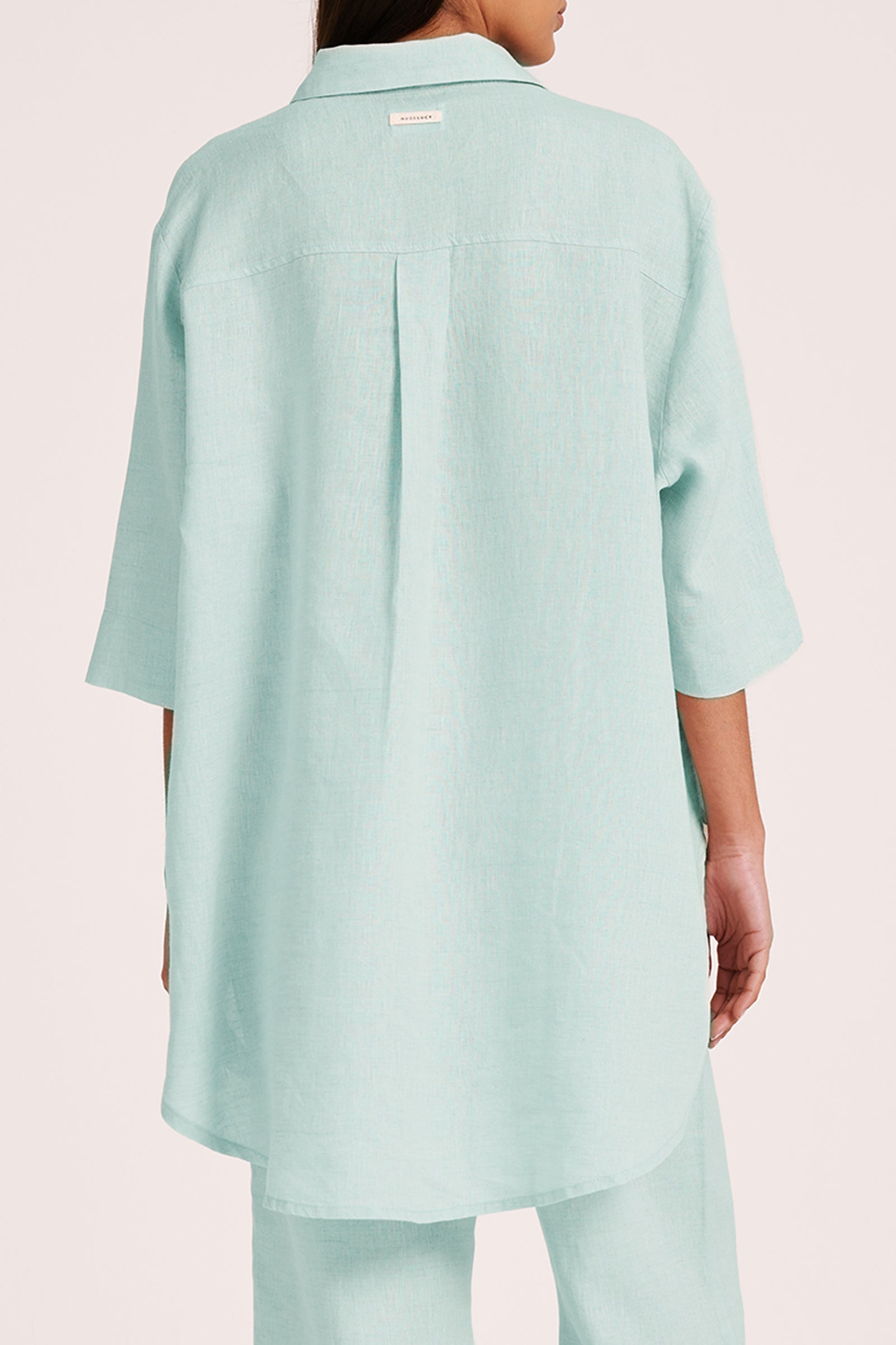 Lounge Linen Longline Shirt Aqua 