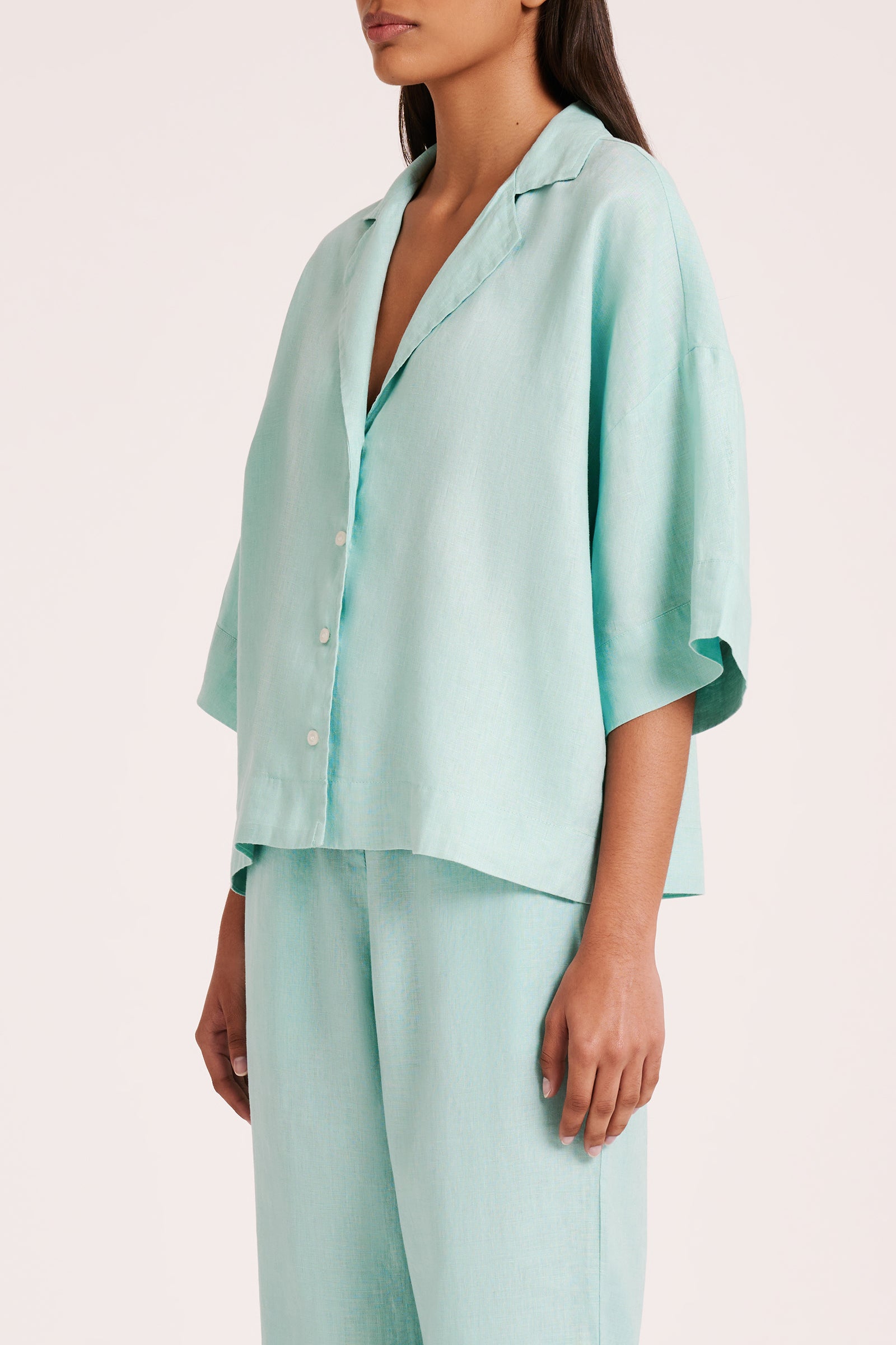 Lounge Linen Shirt Aqua 