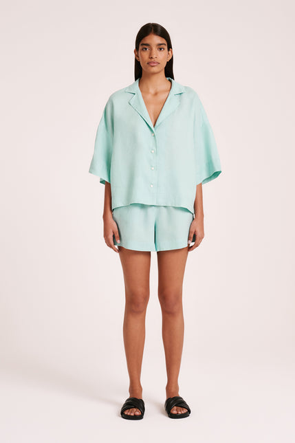 LOUNGE LINEN SHIRT & SHORT SET-Aqua