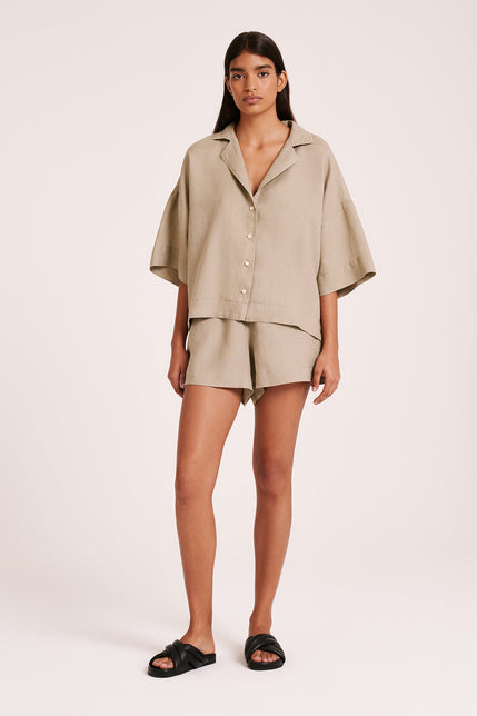 LOUNGE LINEN SHIRT & SHORT SET-Washed Olive