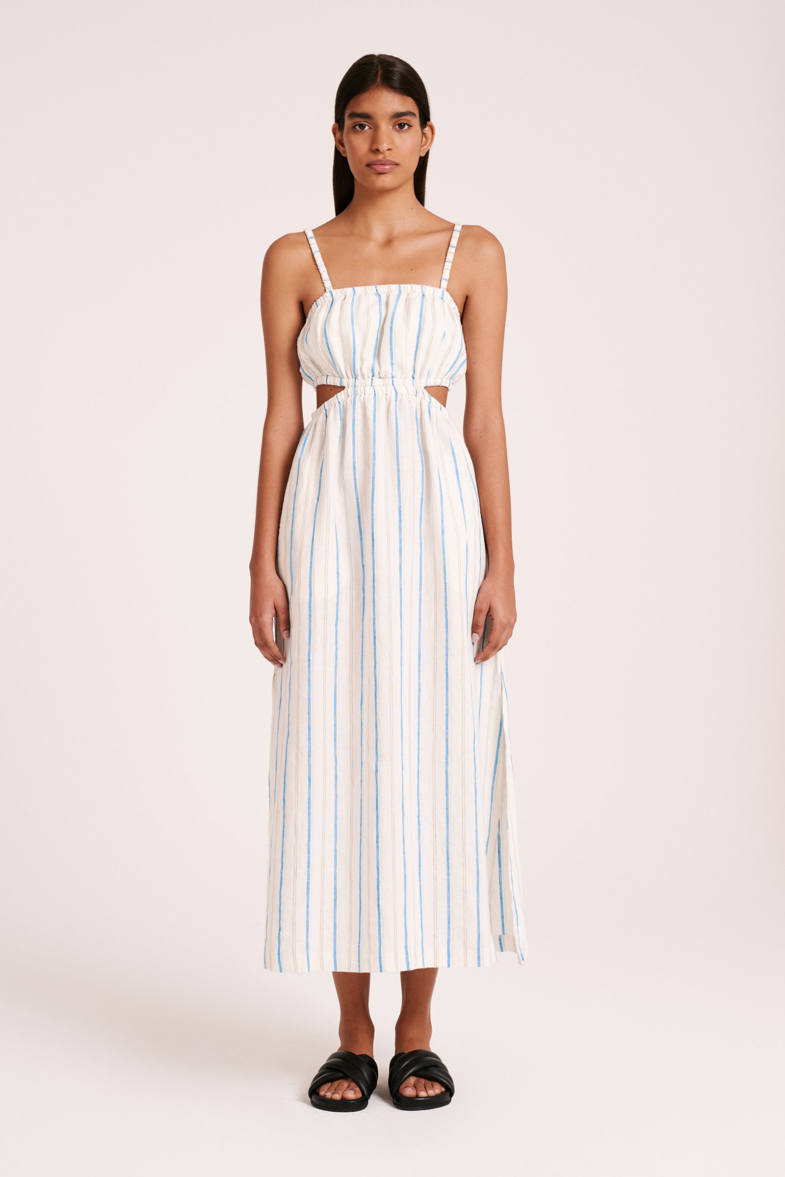 Yin Linen Dress Azure Stripe 