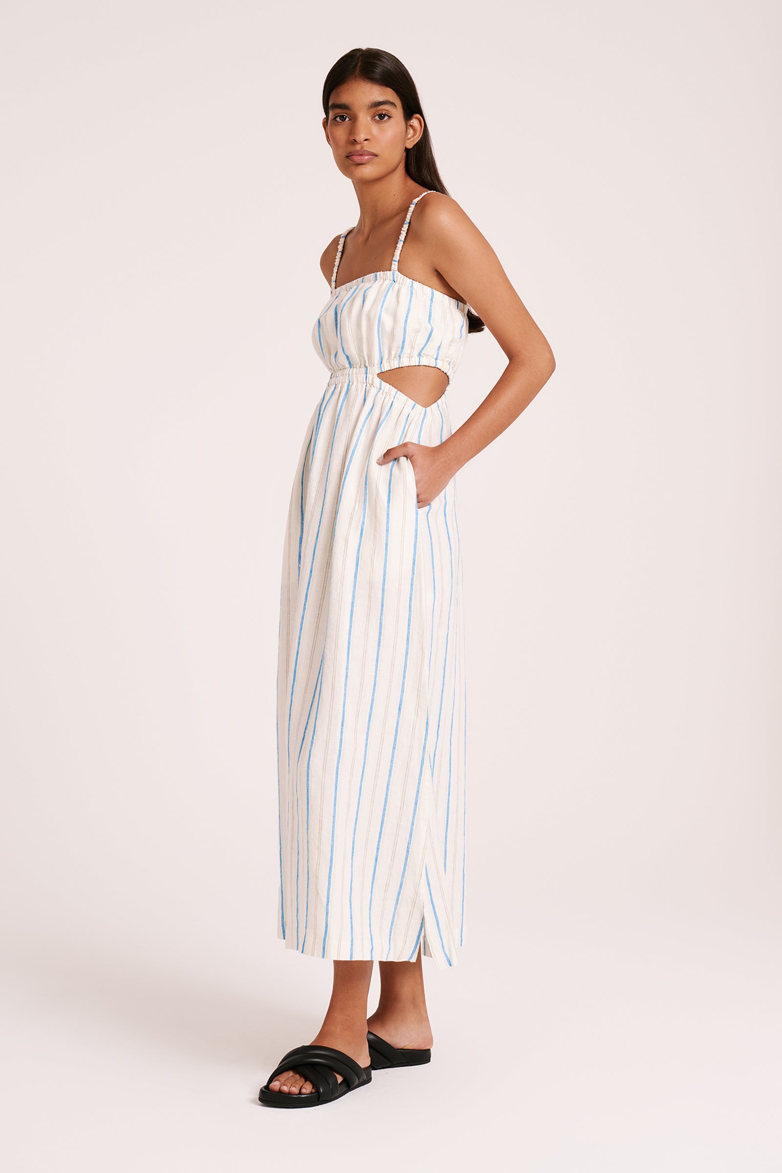 Yin Linen Dress Azure Stripe 