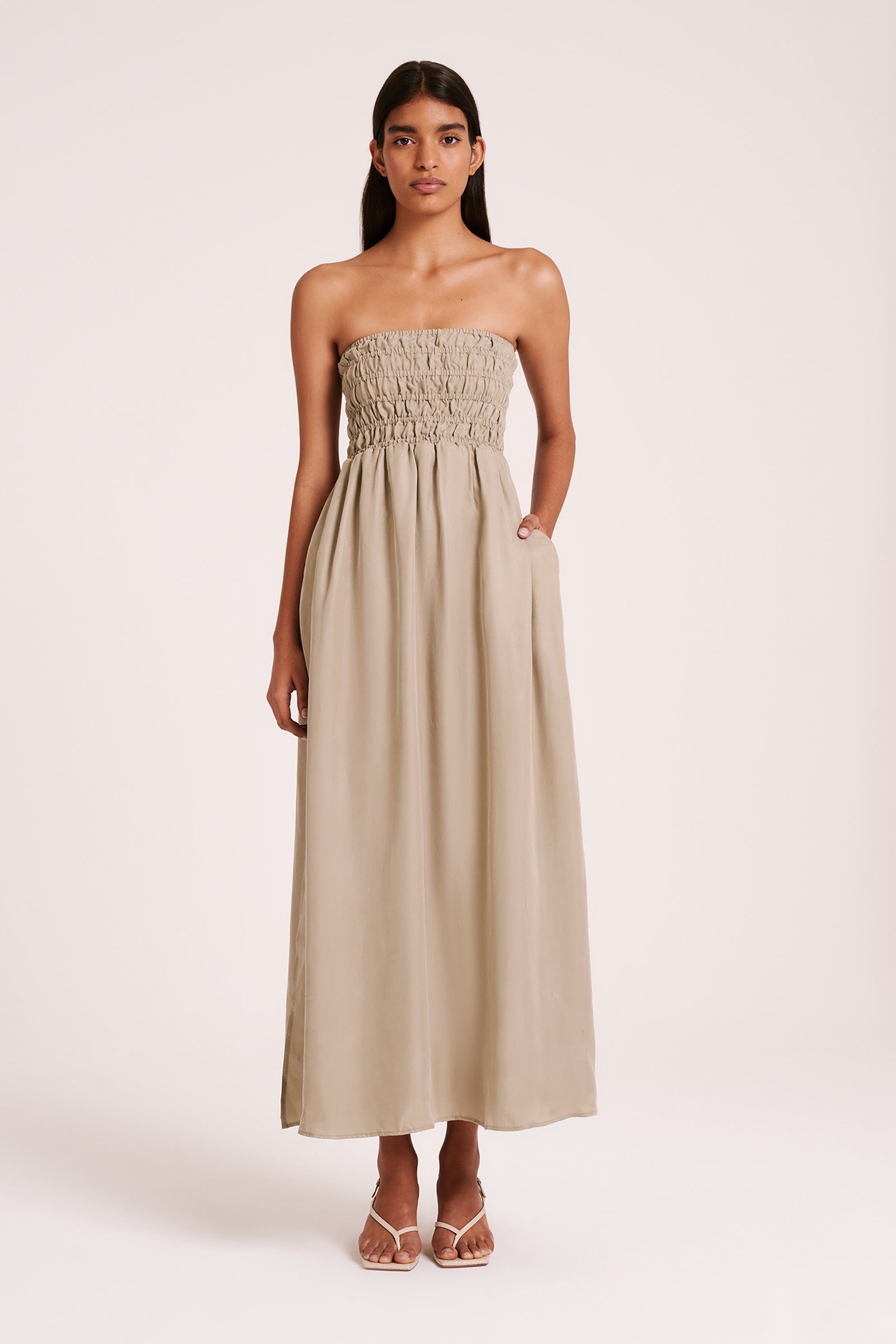 Zuri Cupro Maxi Dress Olive 