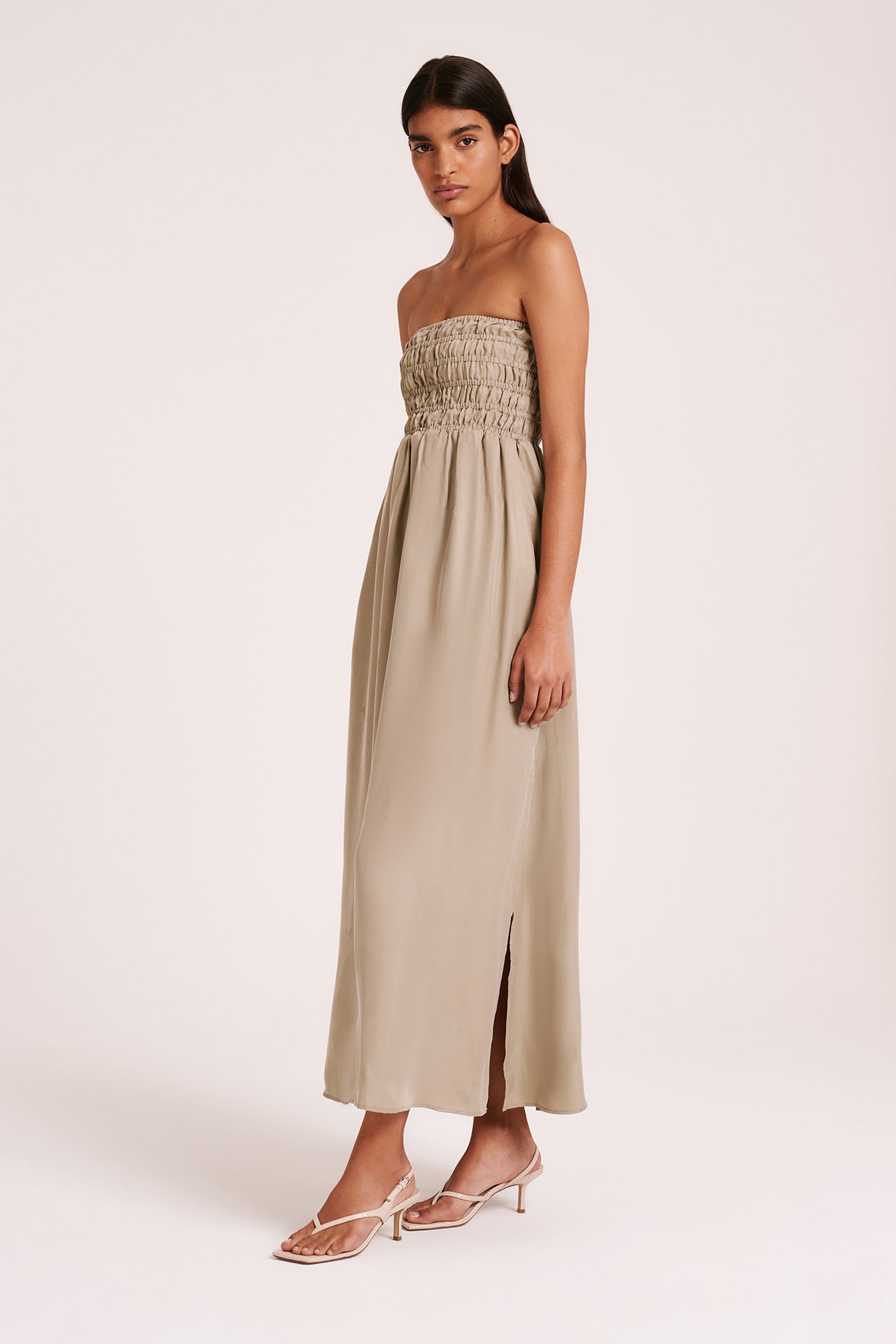 Zuri Cupro Maxi Dress Olive 