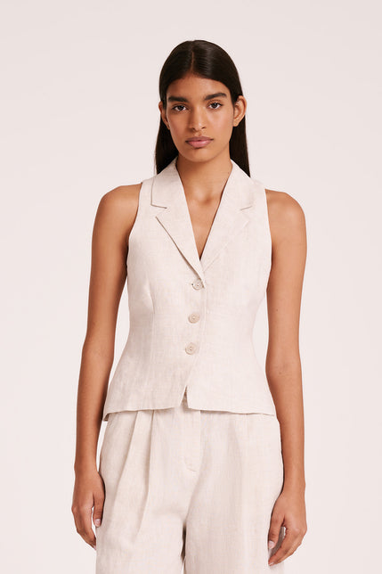 THILDA LINEN VEST-Natural