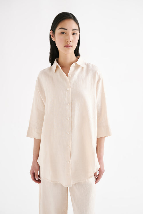 LOUNGE LINEN LONGLINE SHIRT